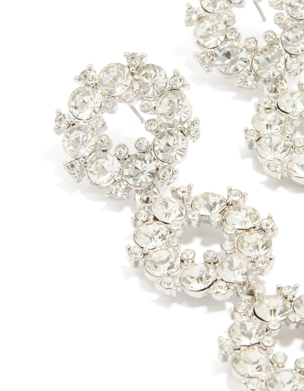 Silver DiamanteTriple Circle Loop Drop Earrings - Image 2
