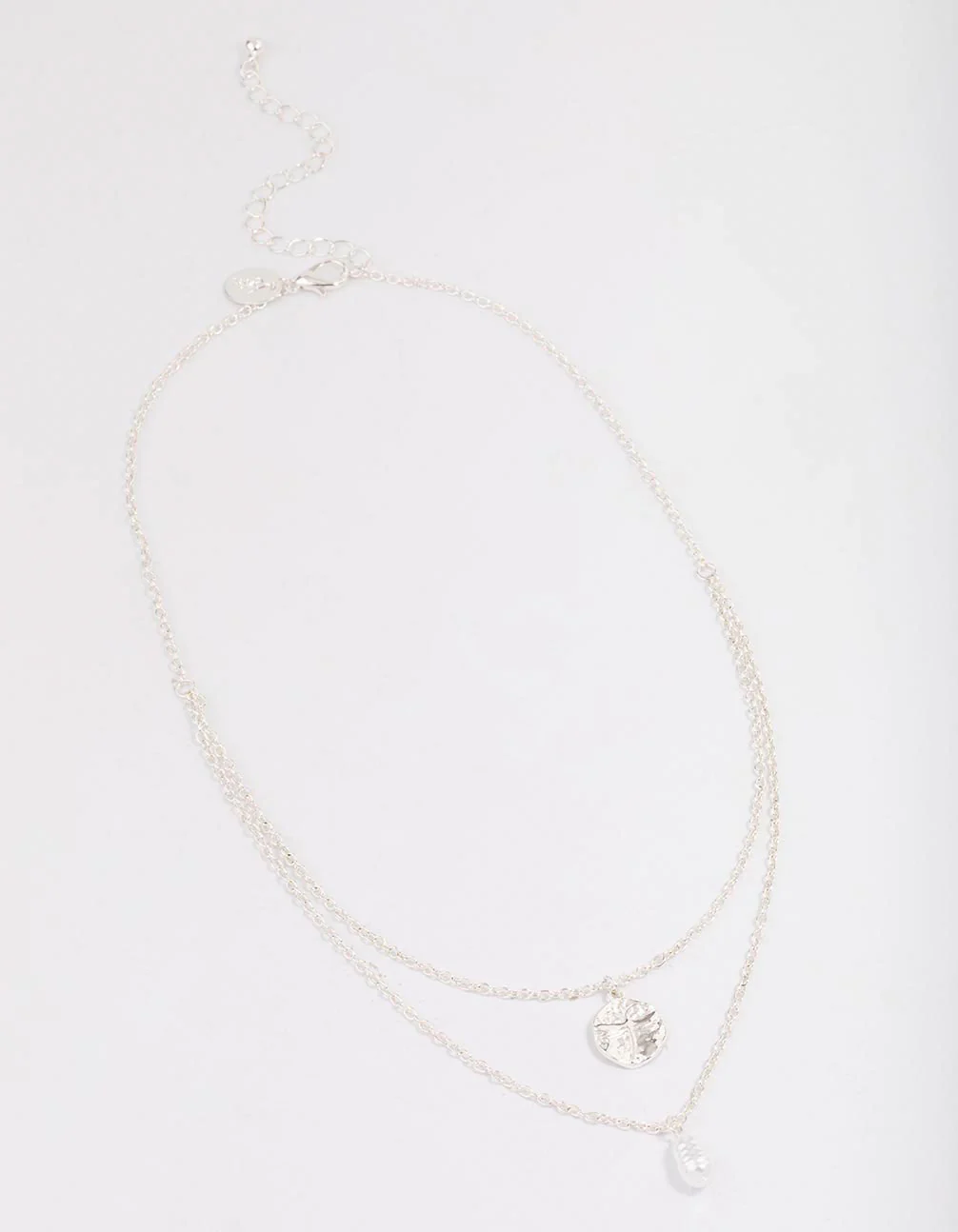 Silver Disc & Pearl Layered Necklace - Image 2