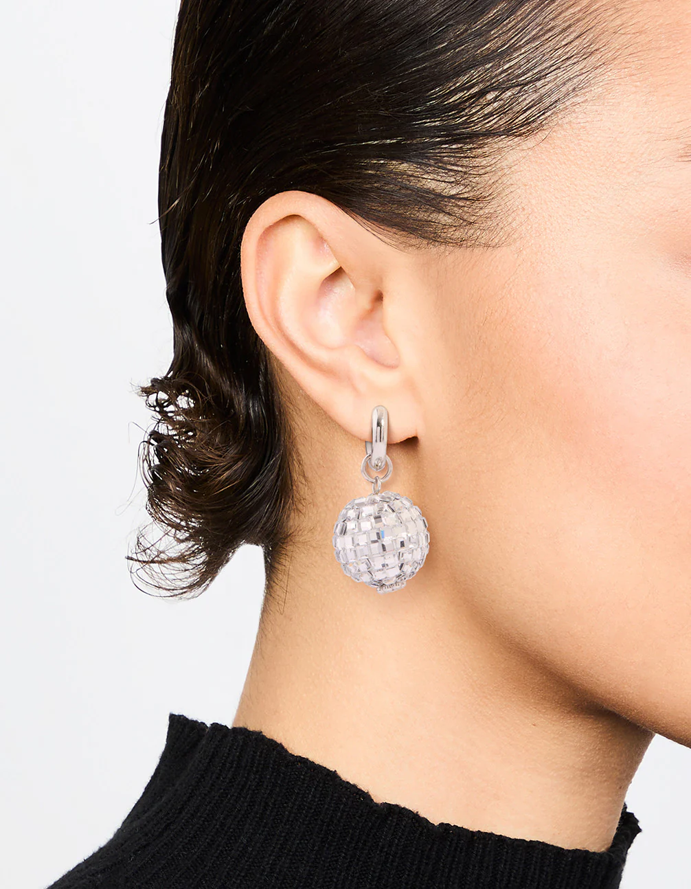 Silver Disco Ball Drop Earrings - Image 2