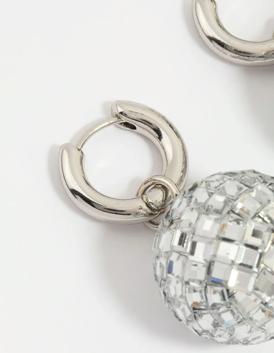 Silver Disco Ball Drop Earrings - Image 4