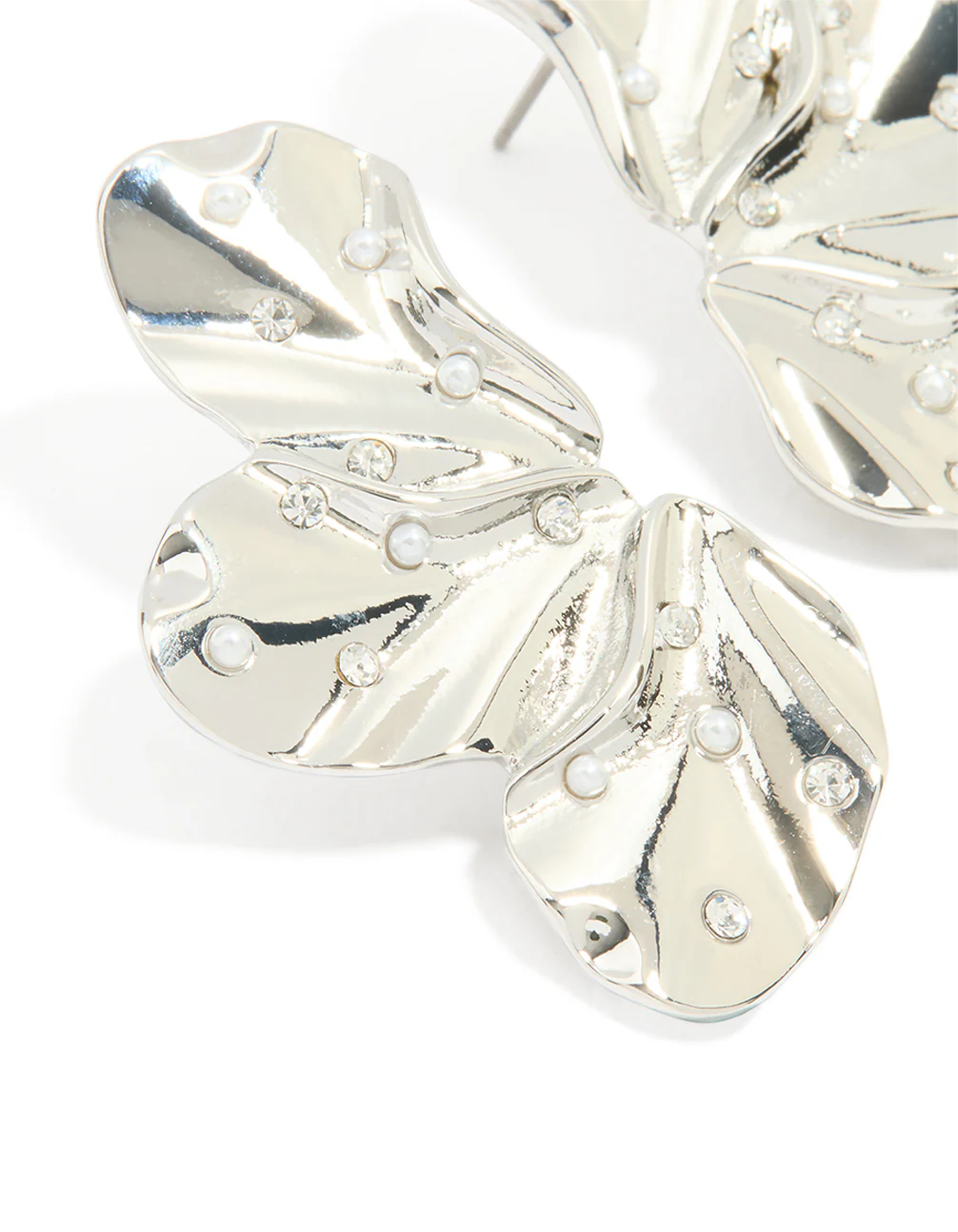 Silver Dotted Pearl Flower Stud Earrings - Image 2