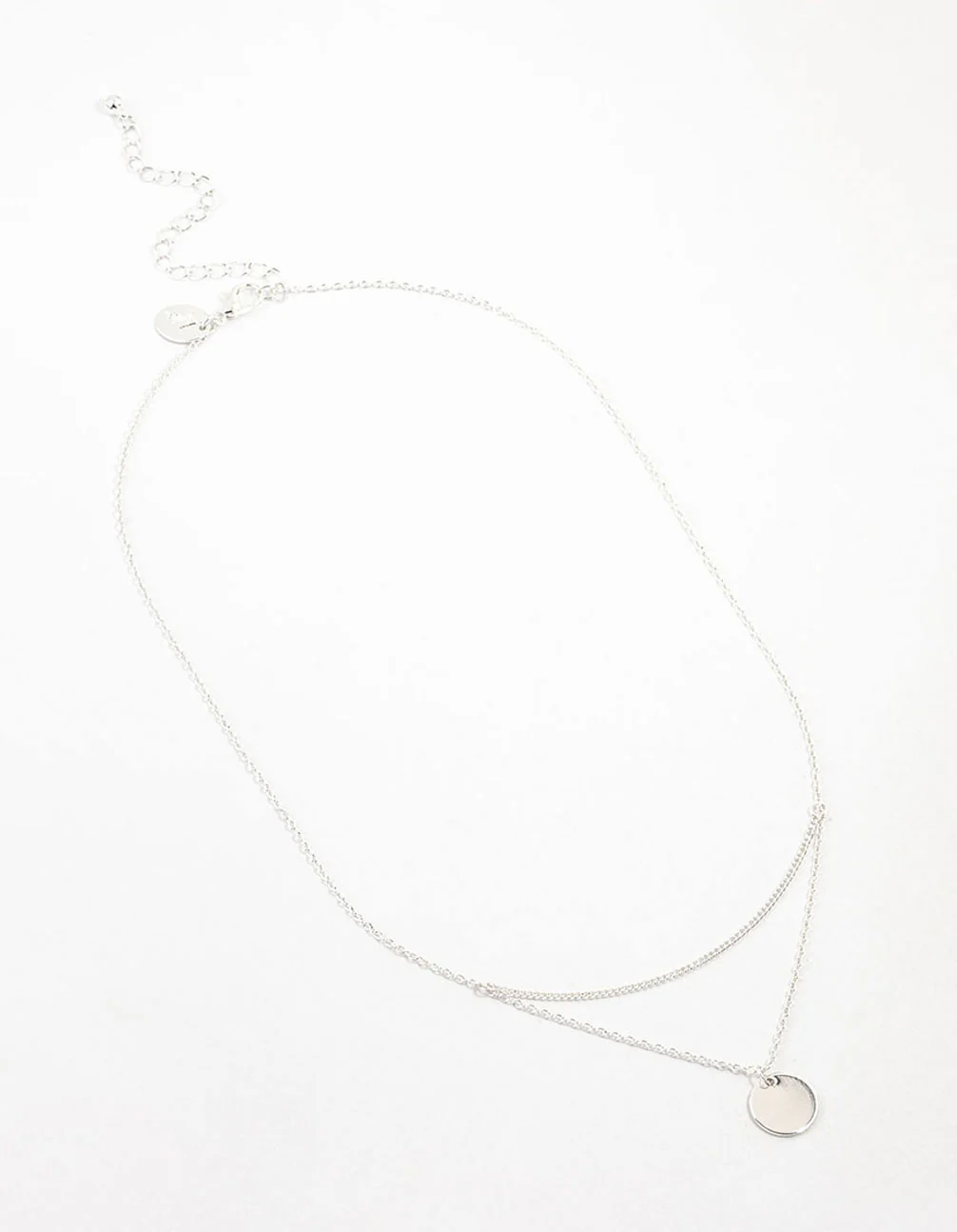 Silver Double Disc Layered Necklace - Image 2