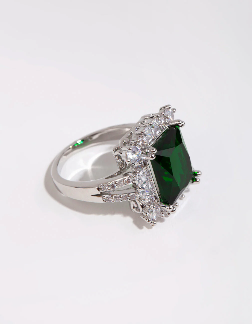 Rhodium Asscher Emerald Cubic Zirconia Ring - Image 2