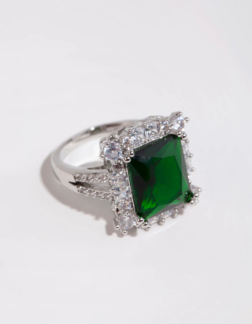 Rhodium Asscher Emerald Cubic Zirconia Ring - Image 3