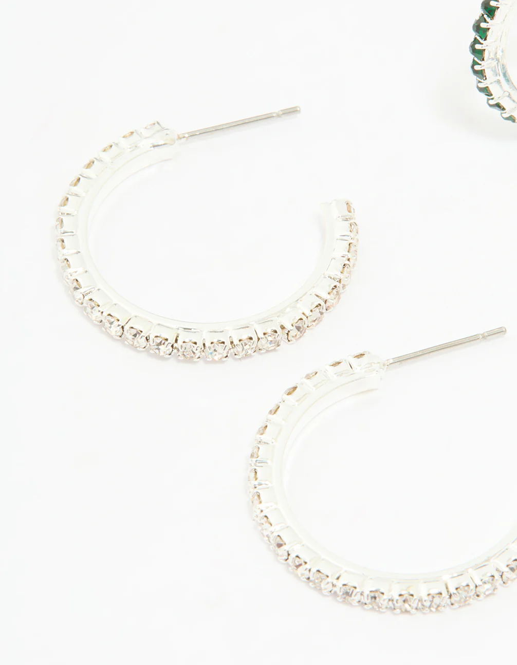 Silver Emerald Diamante Pavé Hoop Earrings 3-Pack - Image 4
