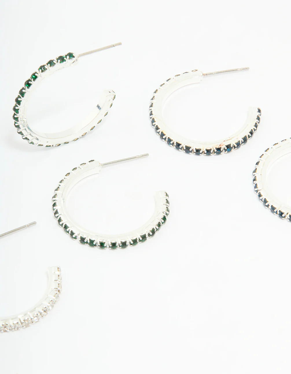 Silver Emerald Diamante Pavé Hoop Earrings 3-Pack - Image 5