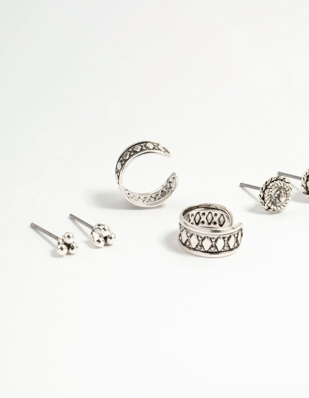 Silver Etched Drop & Stud Earrings 5-Pack - Image 2