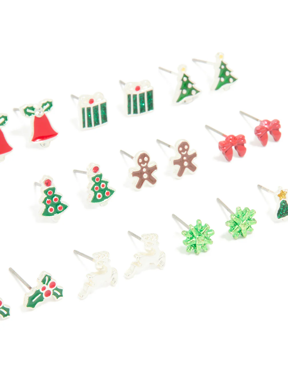 Silver Festive Tree & Bell Earrings 12-Pack - Image 2