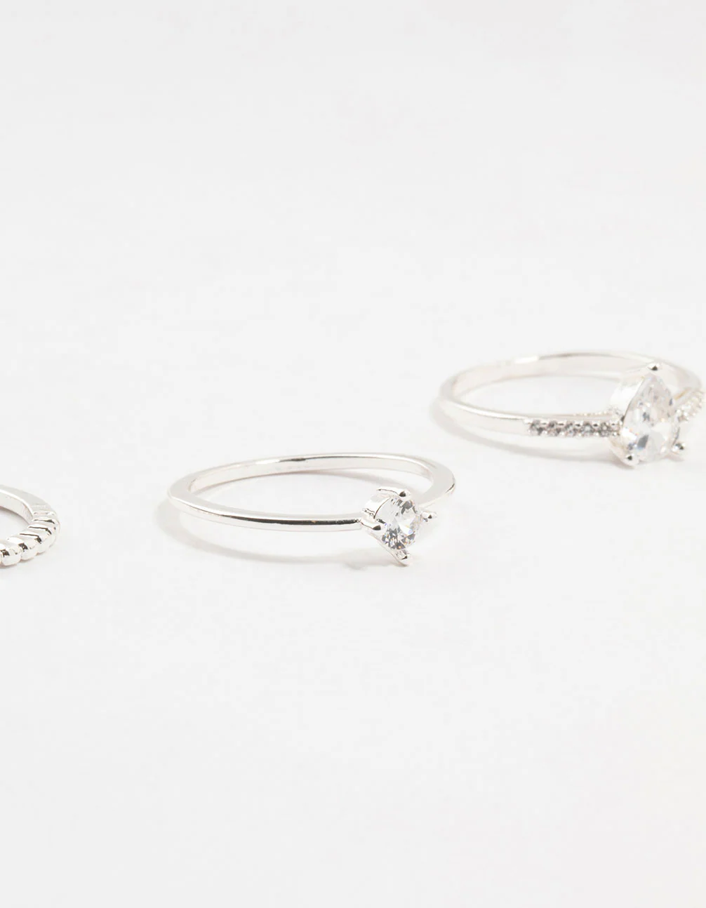 Silver Fine Pear Shaped Cubic Zirconia Rings 5-Pack - Image 2