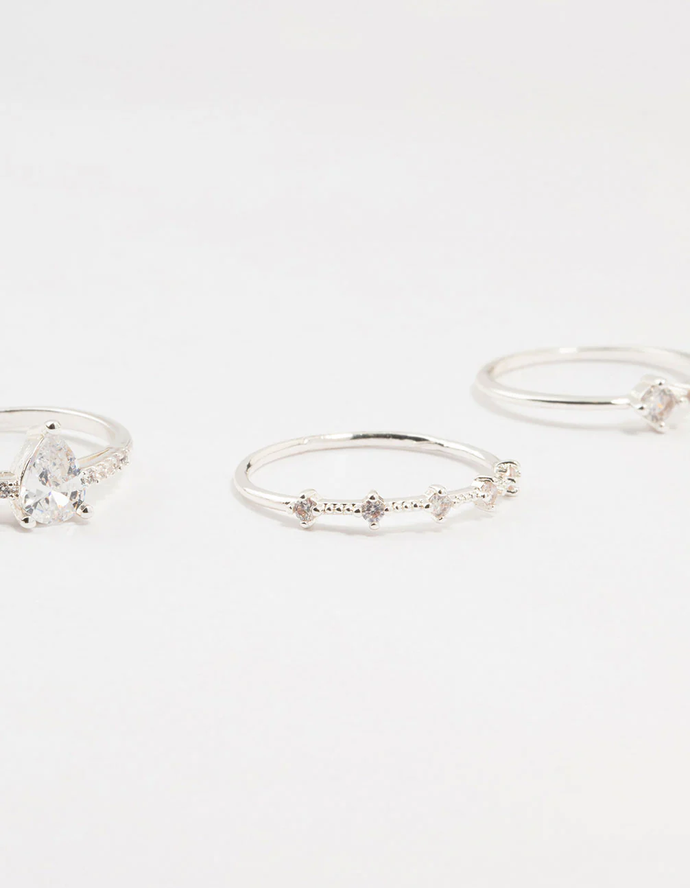 Silver Fine Pear Shaped Cubic Zirconia Rings 5-Pack - Image 3