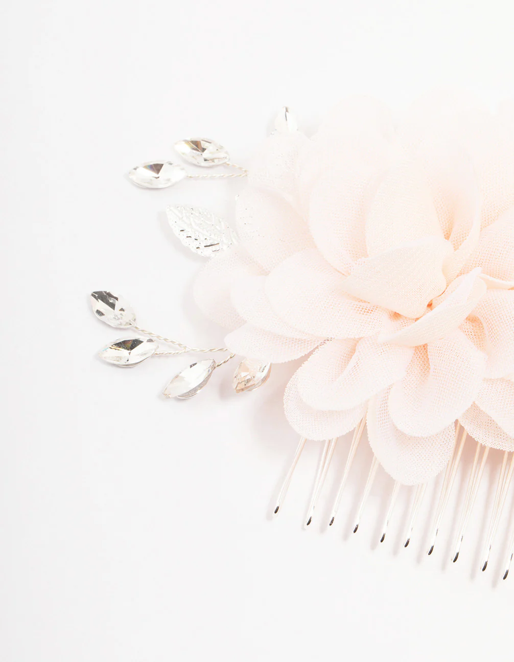 Silver Flower Crystal Leaf Hair Comb - Image 2