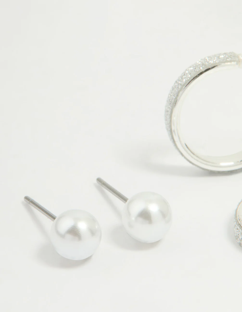 Silver Glitter Paper & Pearl Stud Earrings 2-Pack - Image 2