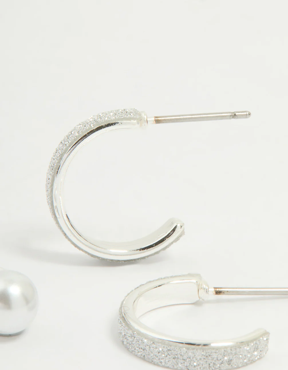 Silver Glitter Paper & Pearl Stud Earrings 2-Pack - Image 3