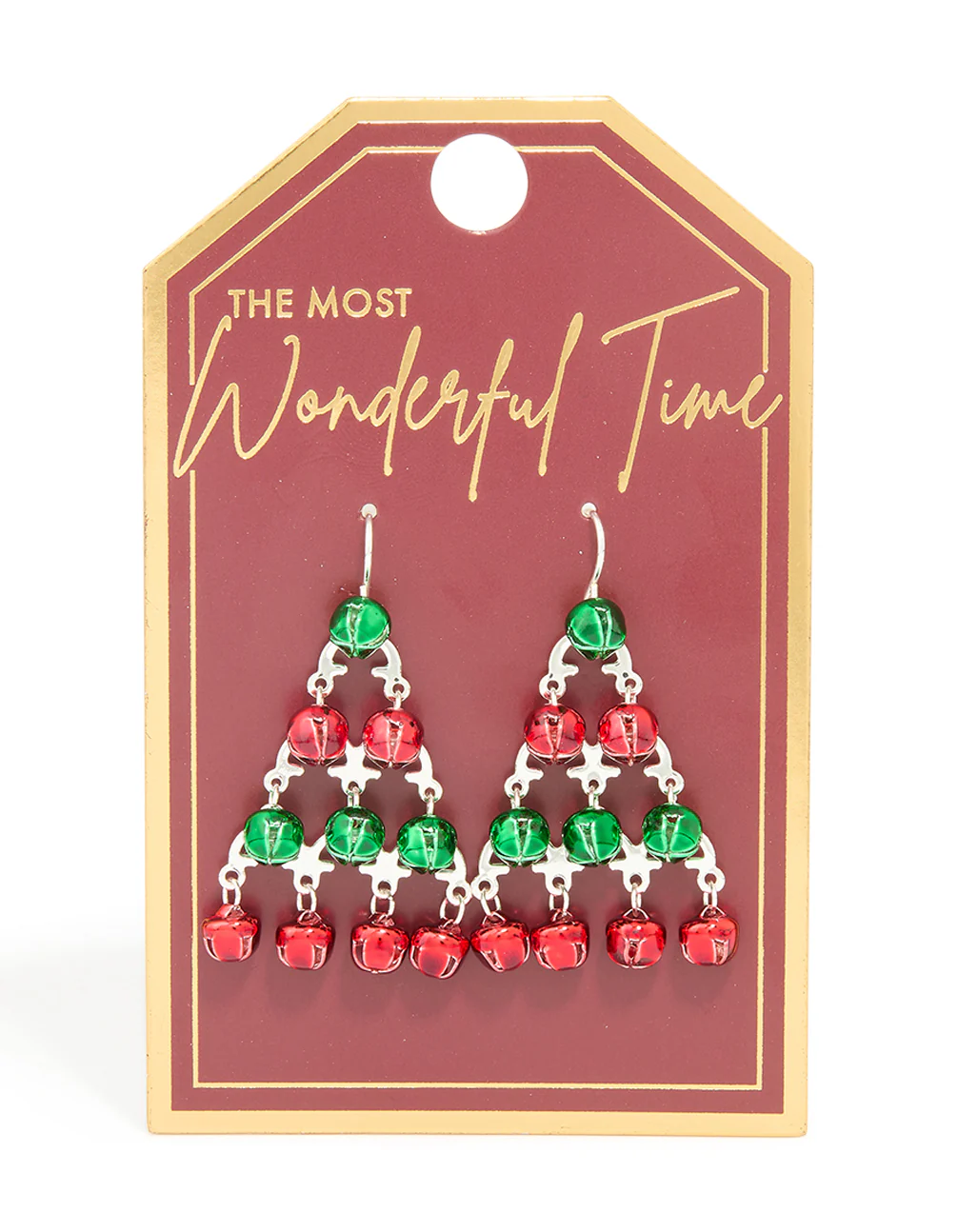 Silver Green & Red Bell Festive Tree Drop Earrings - Image 3