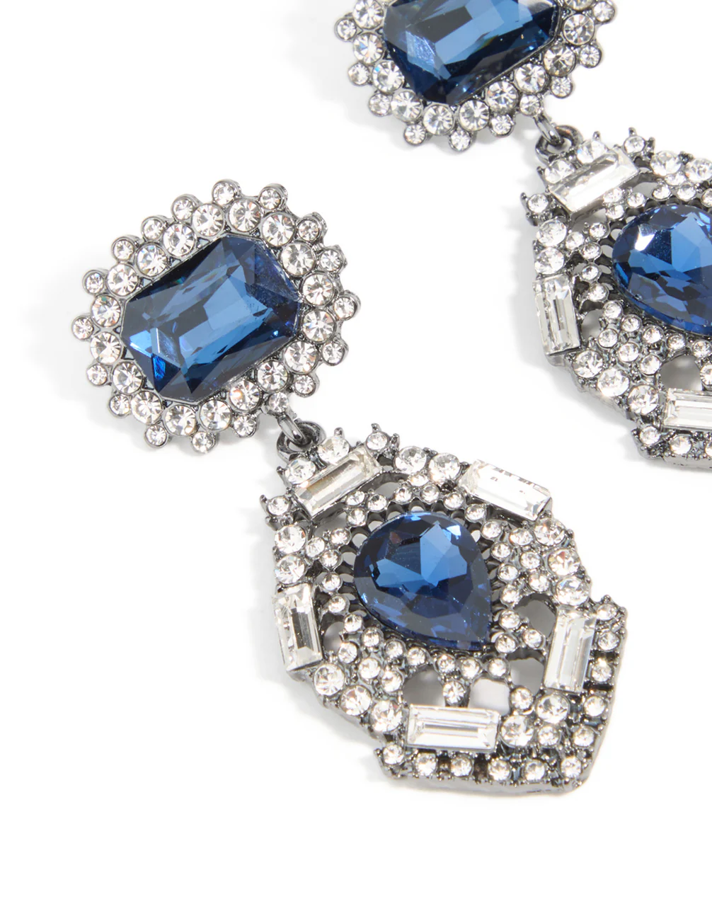 Silver Gunmetal Blue Diamante Pear Drop Earrings - Image 4