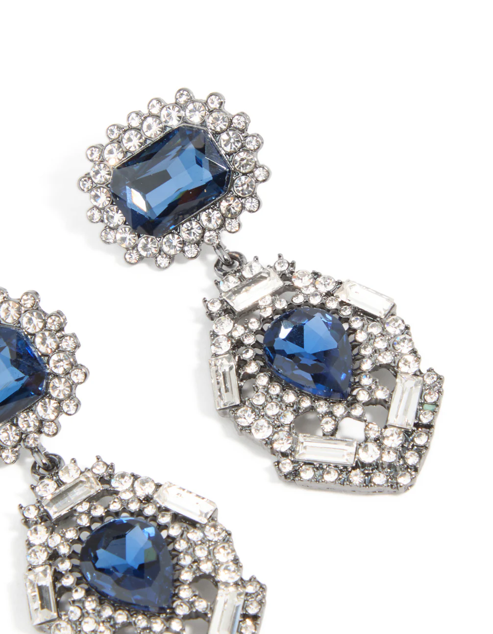 Silver Gunmetal Blue Diamante Pear Drop Earrings - Image 5