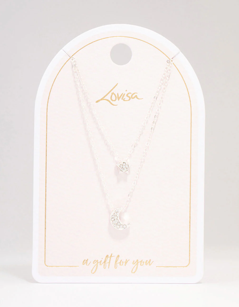 Silver Half Moon Star Double Layered Necklace - Image 2