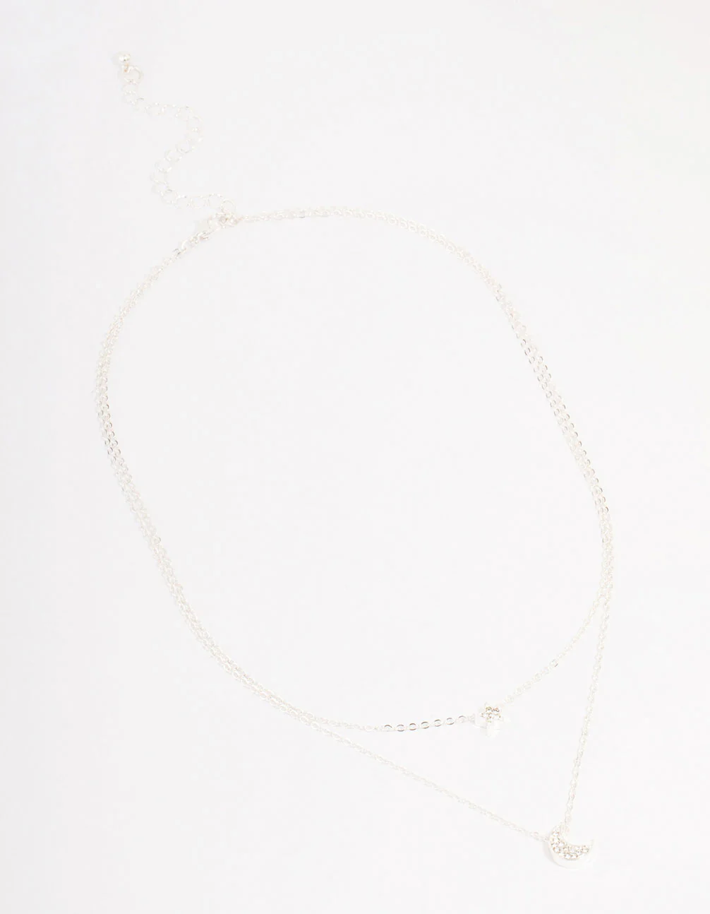 Silver Half Moon Star Double Layered Necklace - Image 3