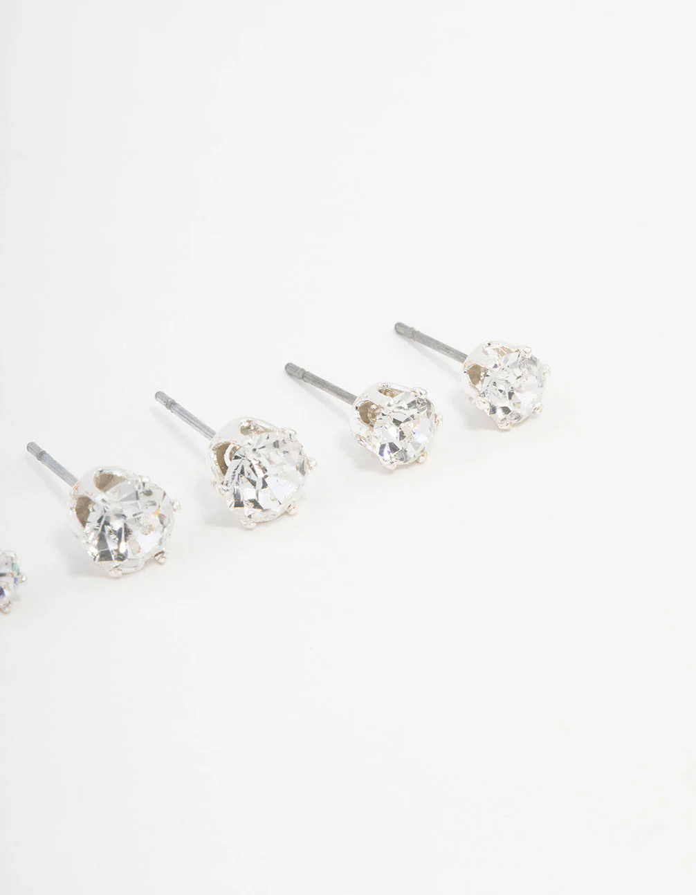 Silver Plated Hexagon Czech Bohemia Crystal Stud Earrings 3-Pack - Image 2