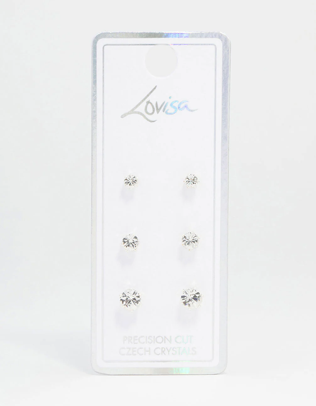 Silver Plated Hexagon Czech Bohemia Crystal Stud Earrings 3-Pack - Image 3