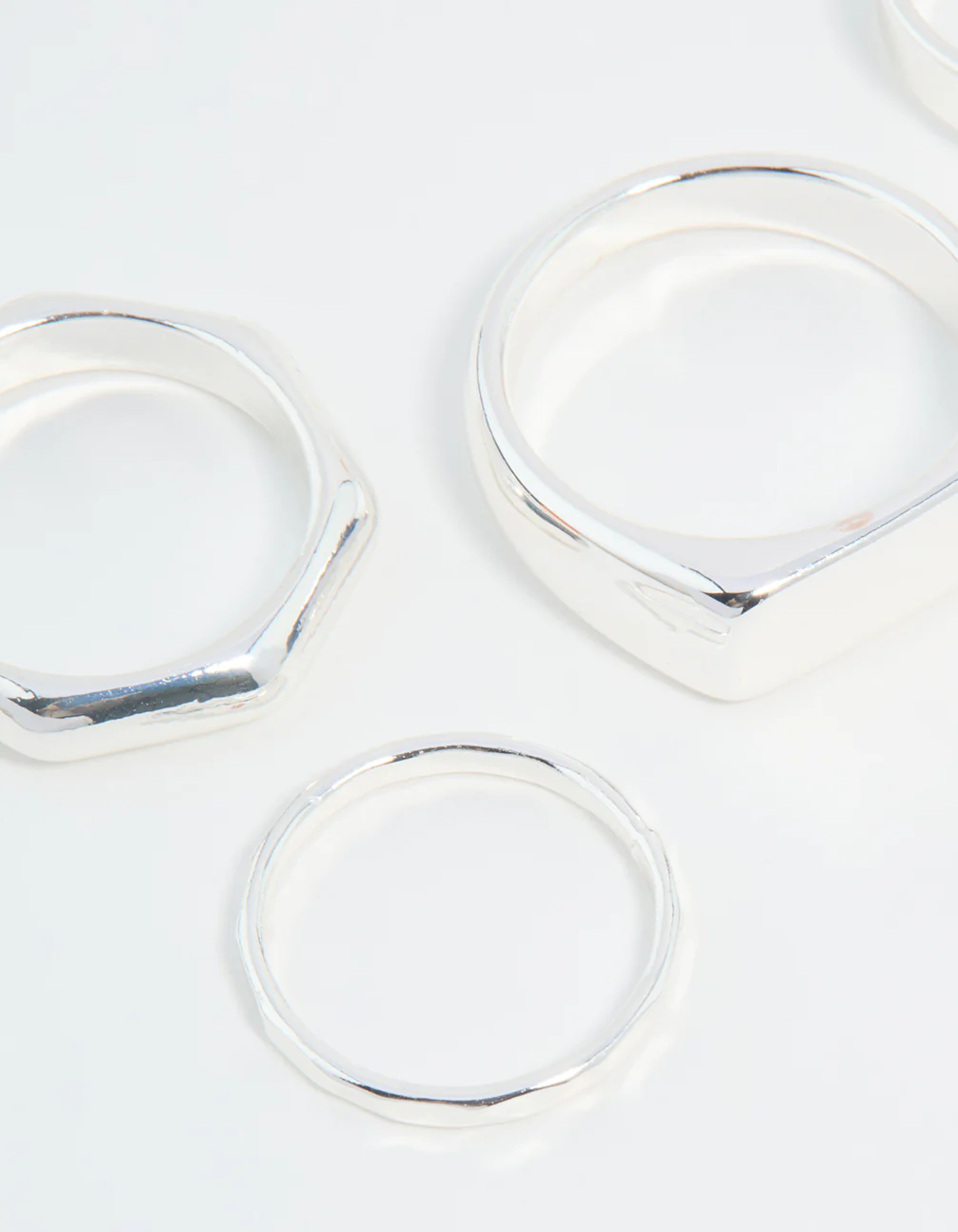 Silver Hexagon & Signet Rings 5-Pack - Image 2