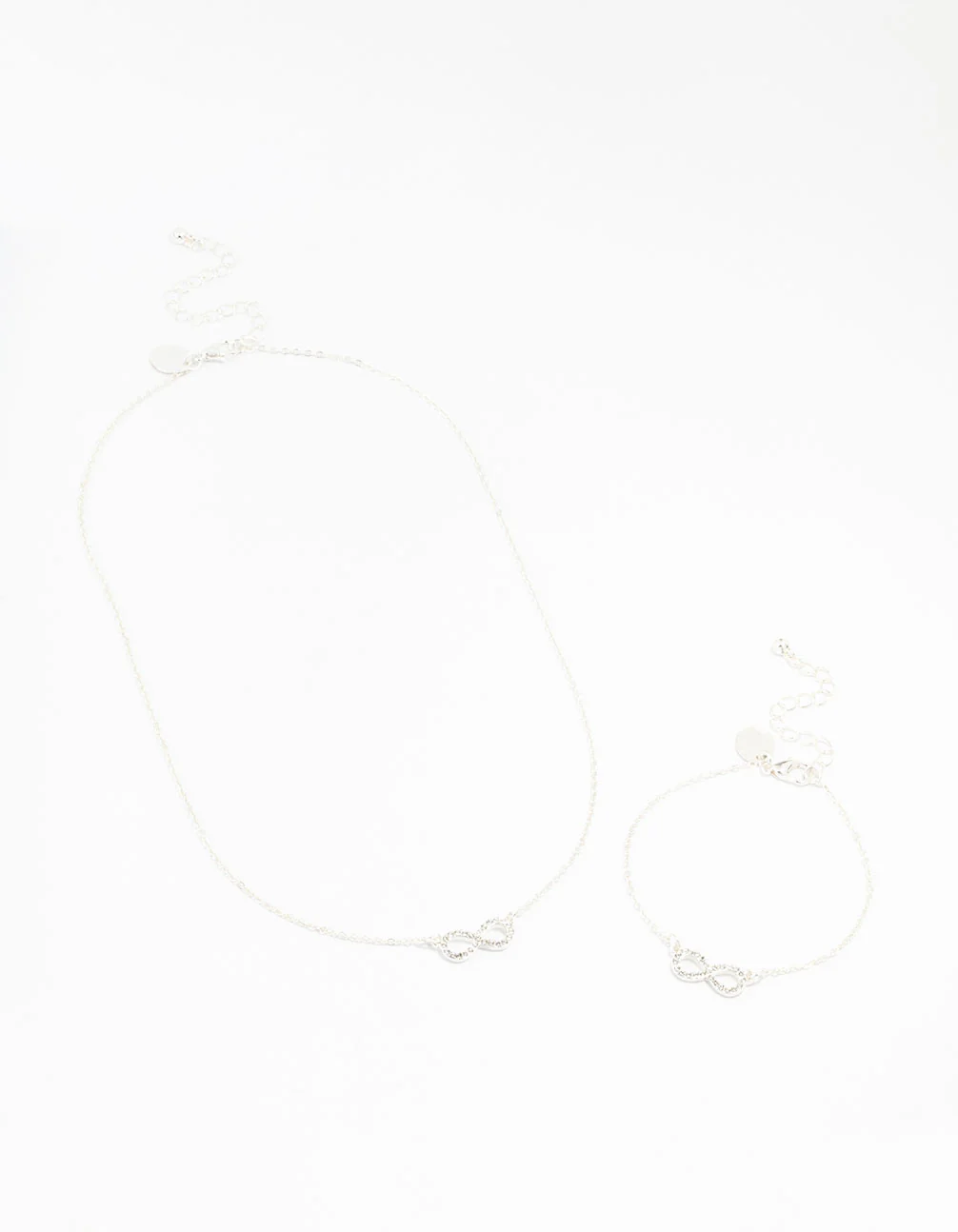 Silver Plated Infinity Necklace & Bracelet Set - Image 2
