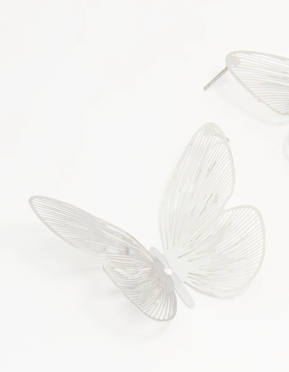 Silver Large Butterfly Stud Earrings - Image 4