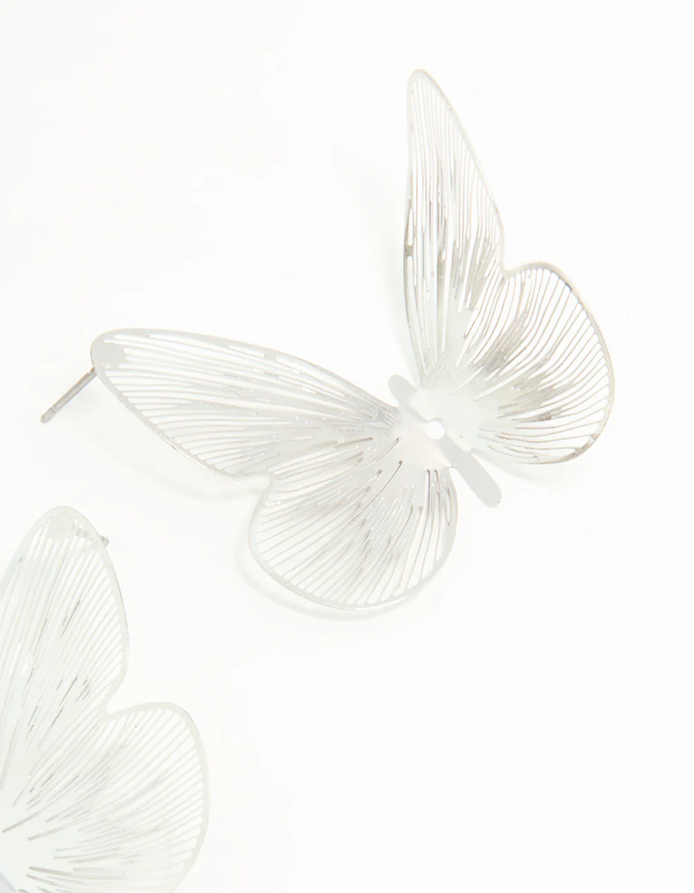 Silver Large Butterfly Stud Earrings - Image 5