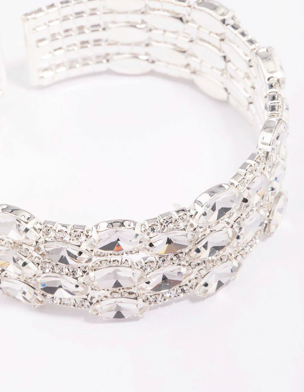 Silver Large Diamante Oval Wrist Cuff - Image 2