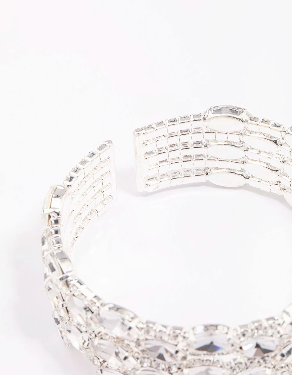 Silver Large Diamante Oval Wrist Cuff - Image 3