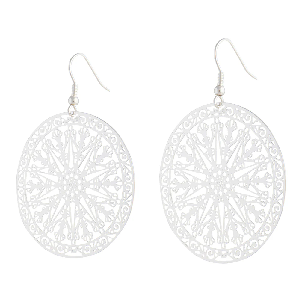 Silver Large Stamp Filigree Disc Earrings - Image 2
