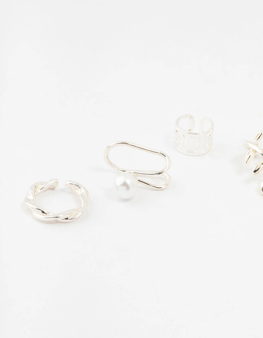 Silver Leaf & Pearl Mixed Ear Cuffs 6-Pack - Image 2