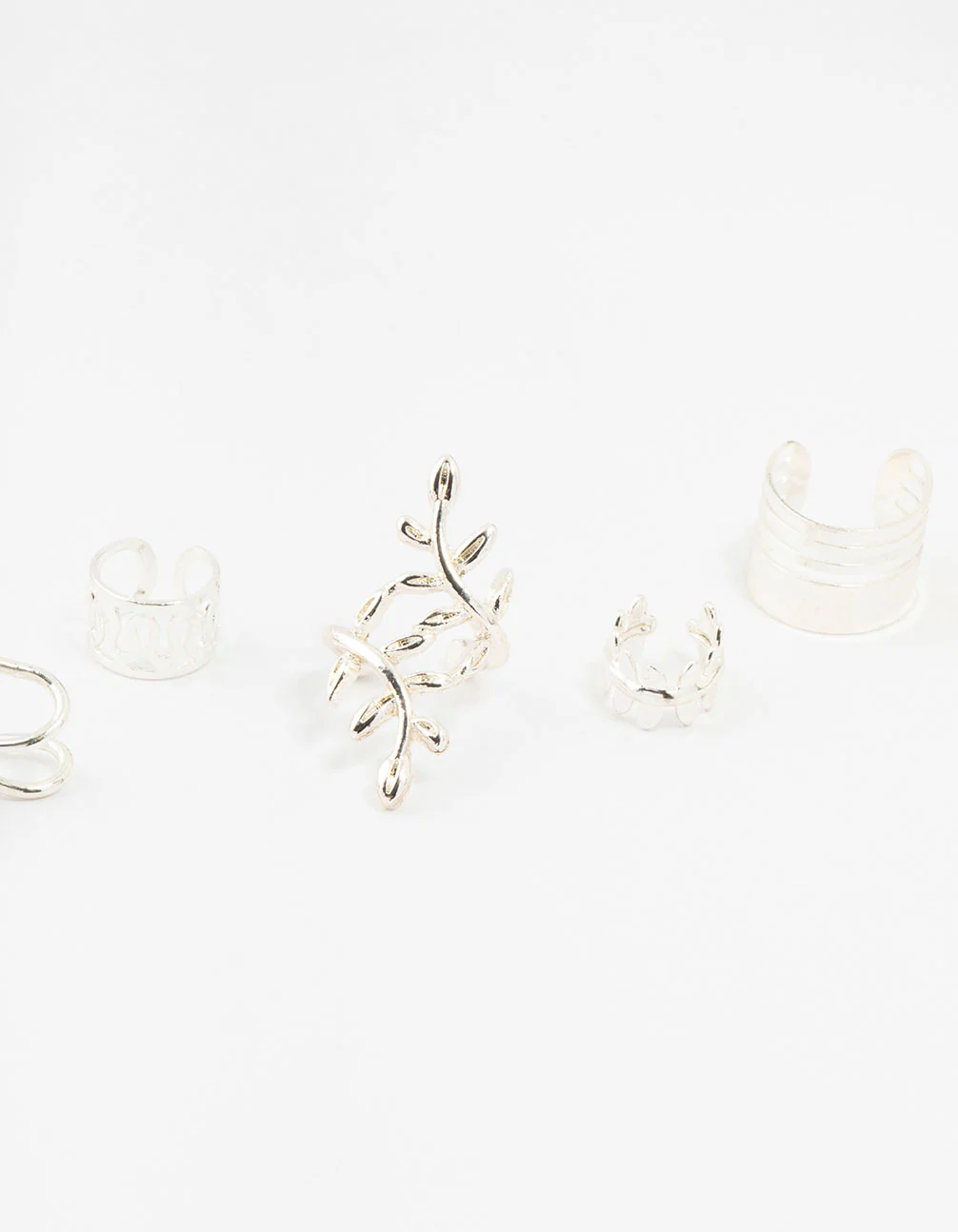 Silver Leaf & Pearl Mixed Ear Cuffs 6-Pack - Image 3