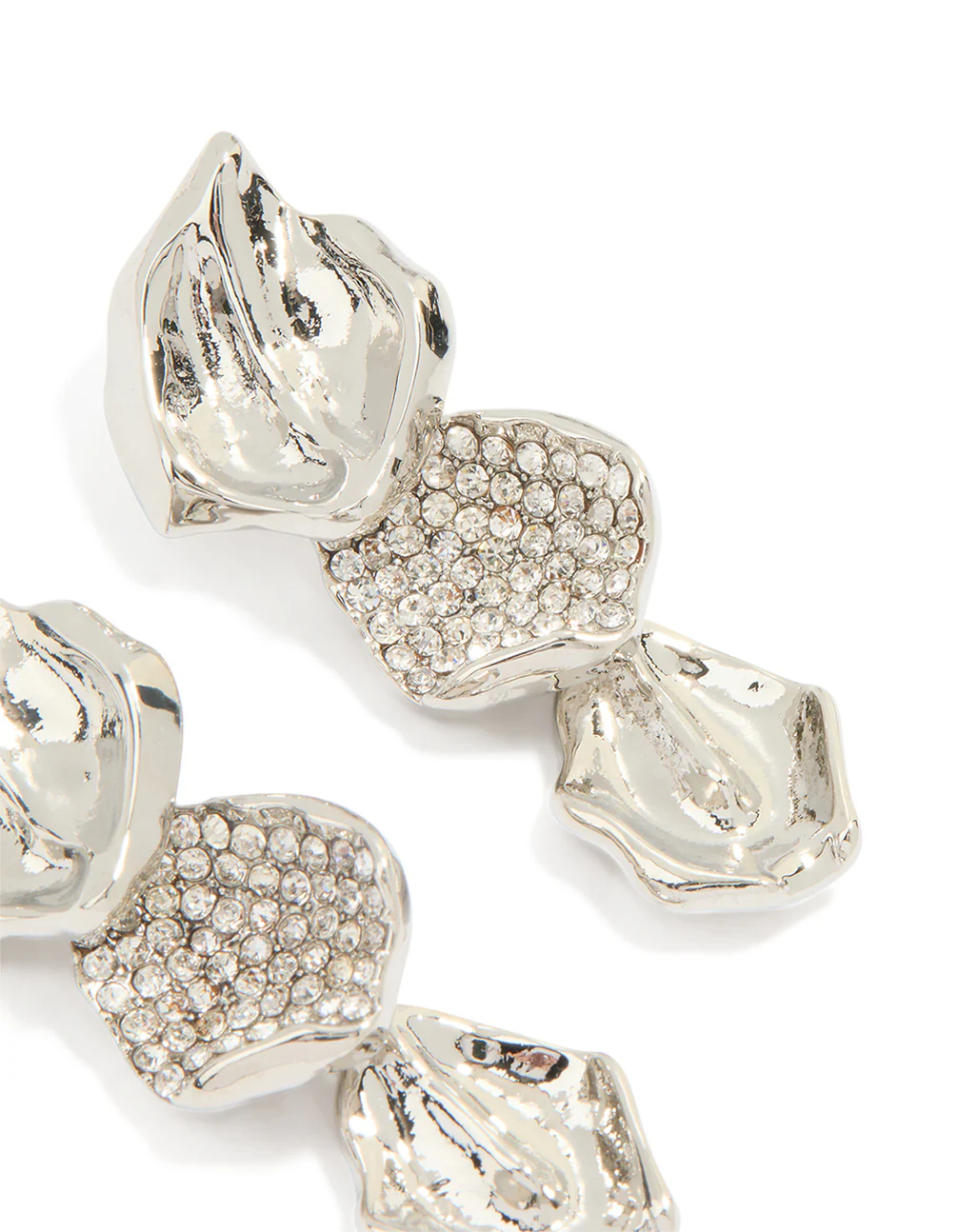 Silver Leaf Petal Drop Earrings - Image 3