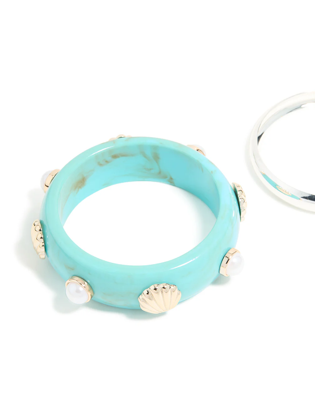 Silver & Light Blue Shell Bangles 2-Pack - Image 2