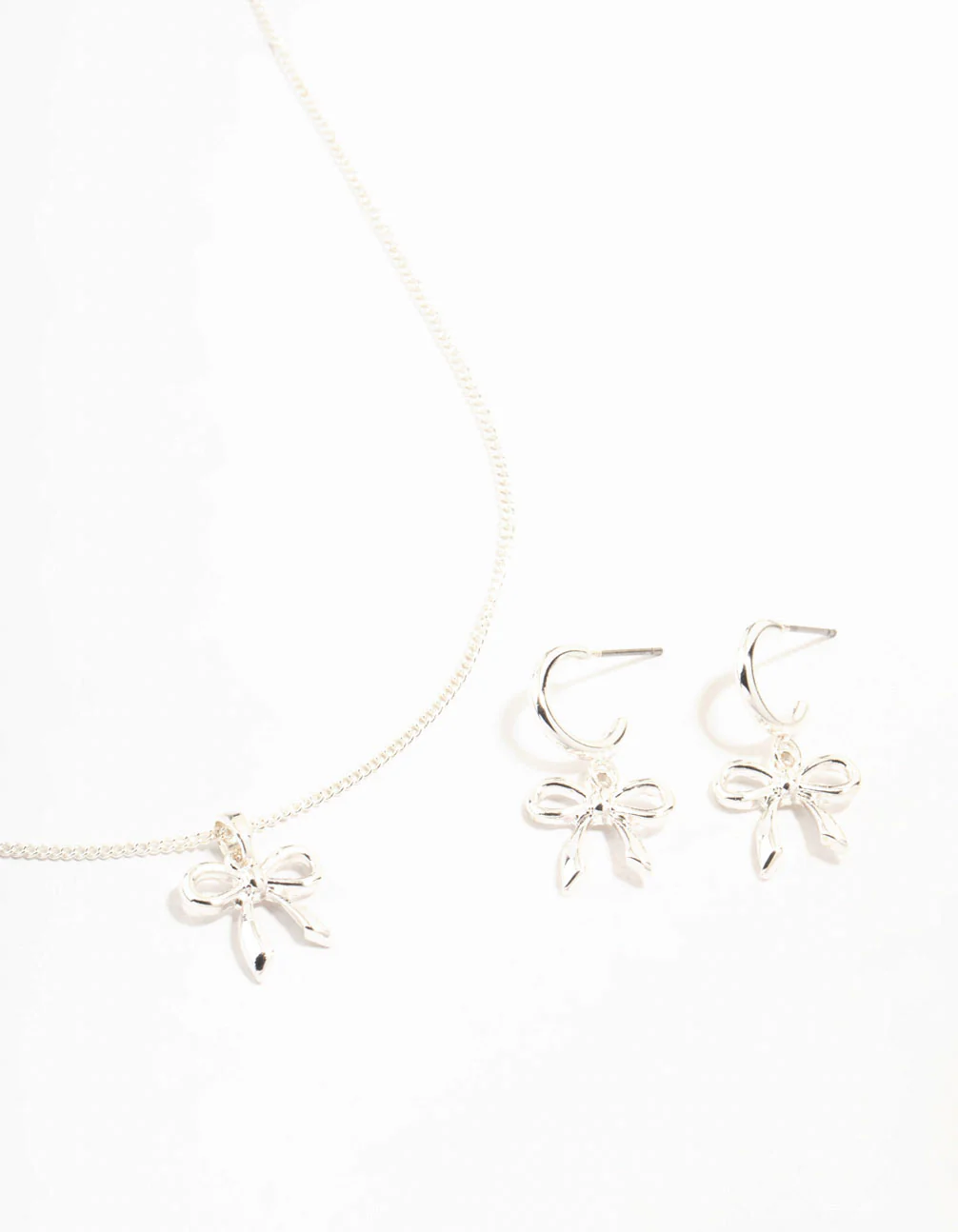 Silver Lovely Bow Necklace & Earrings Set