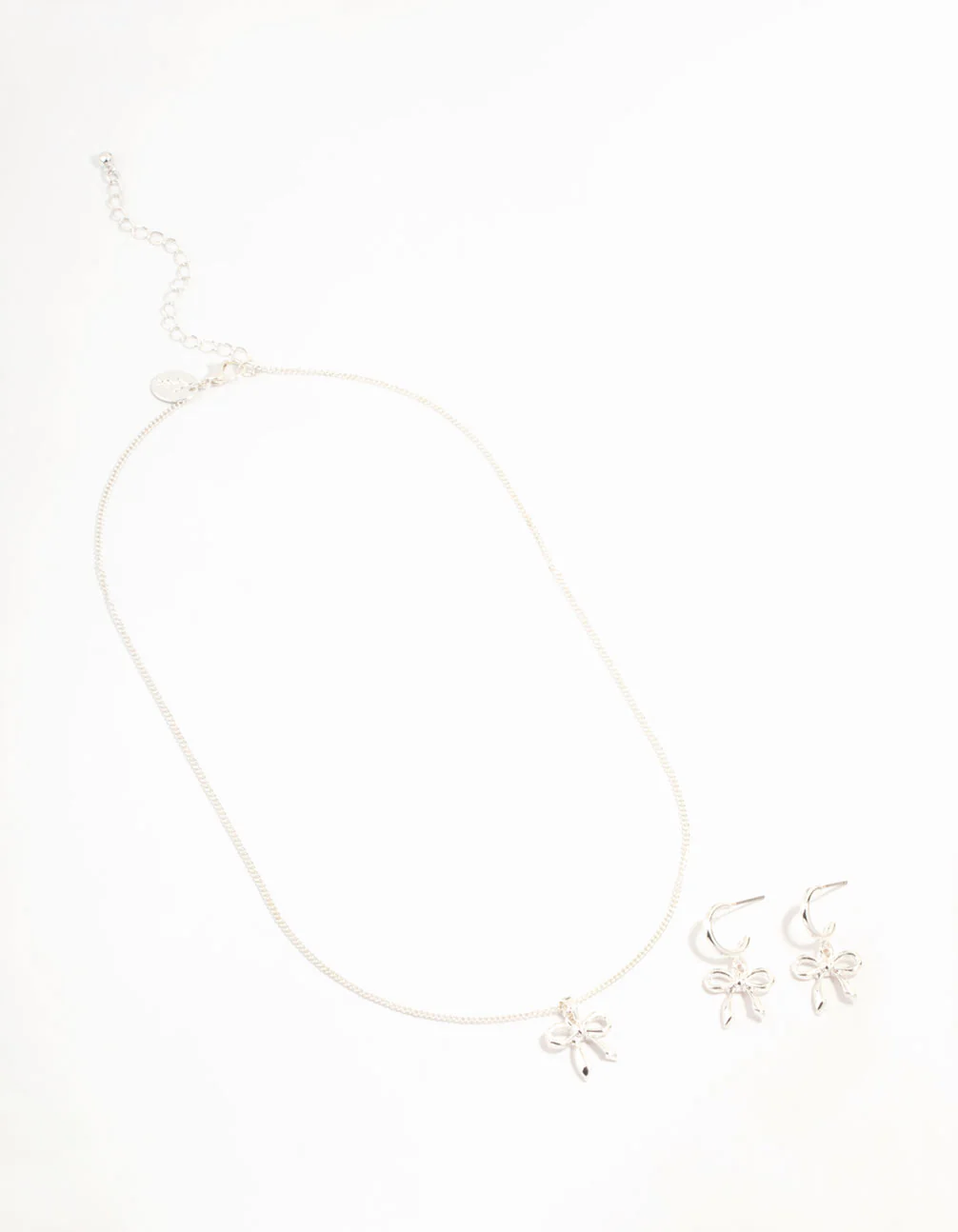 Silver Lovely Bow Necklace & Earrings Set - Image 2
