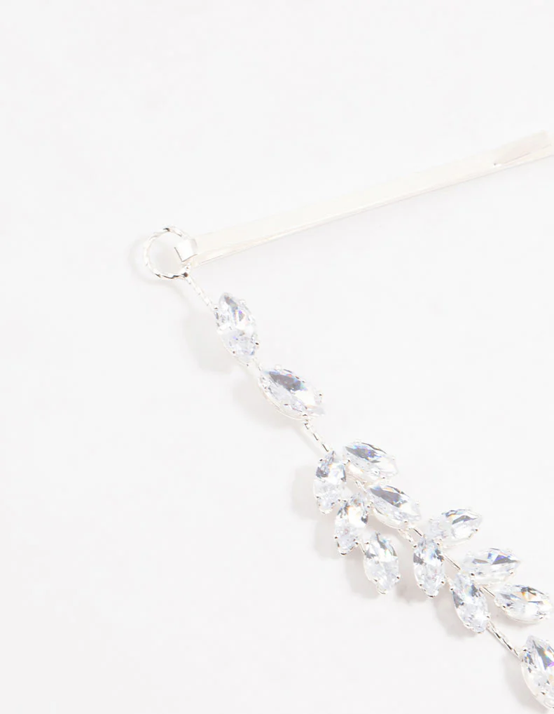 Silver Marquise Cut Cubic Zirconia Draped Comb Head Piece - Image 2