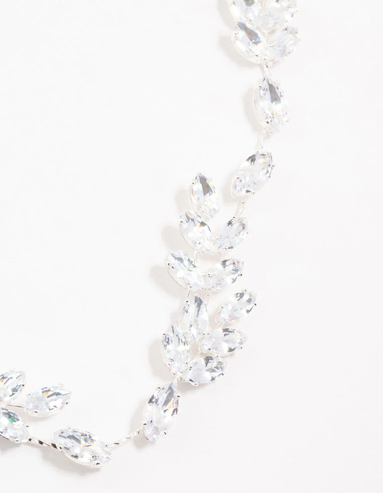 Silver Marquise Cut Cubic Zirconia Draped Comb Head Piece - Image 3