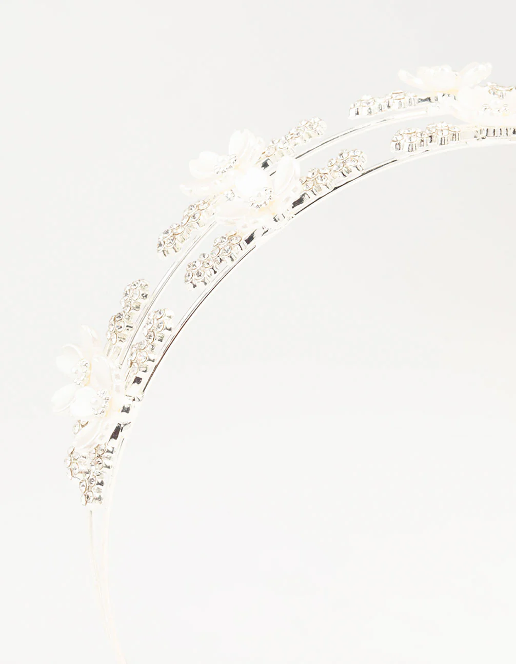 Silver Mini Crystal Flower Double Headband - Image 2