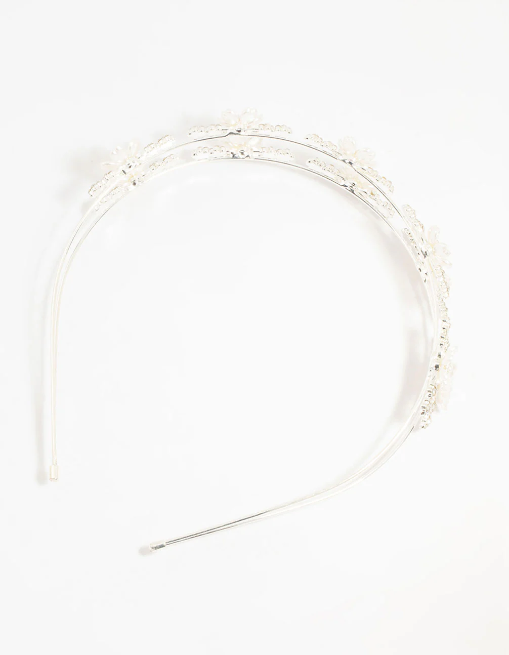 Silver Mini Crystal Flower Double Headband - Image 3
