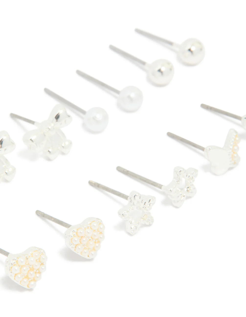 Silver Mini Pearl Stud Earrings 7-Pack - Image 2