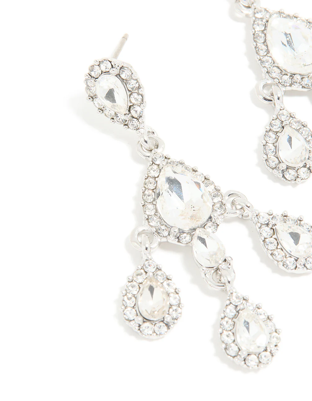 Silver Mini Triple Diamante Drop Earrings - Image 2