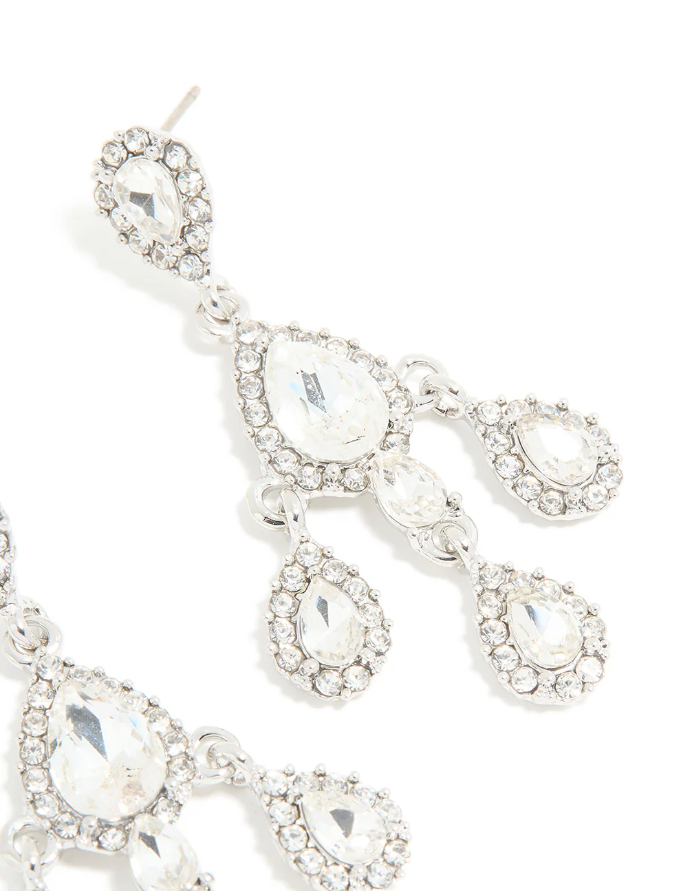 Silver Mini Triple Diamante Drop Earrings - Image 3