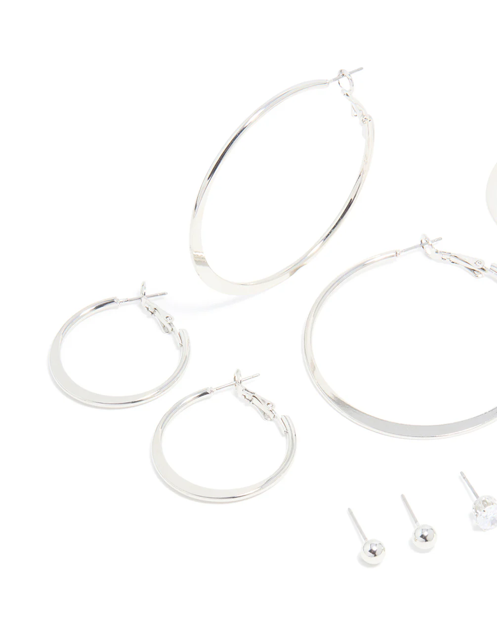 Silver Minimal Hoop & Stud Earrings 6-Pack - Image 2
