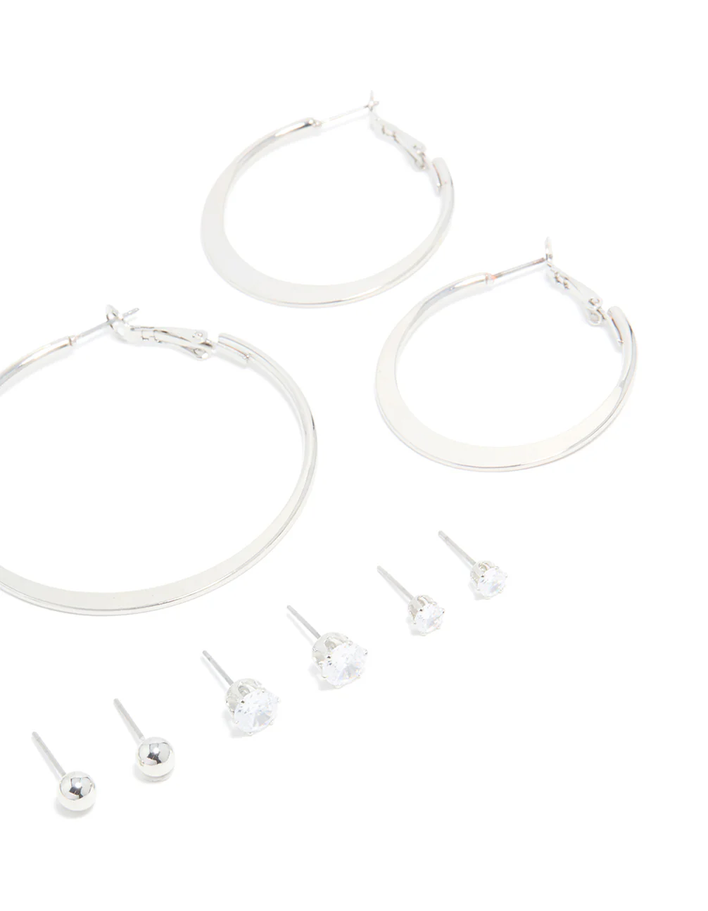 Silver Minimal Hoop & Stud Earrings 6-Pack - Image 3