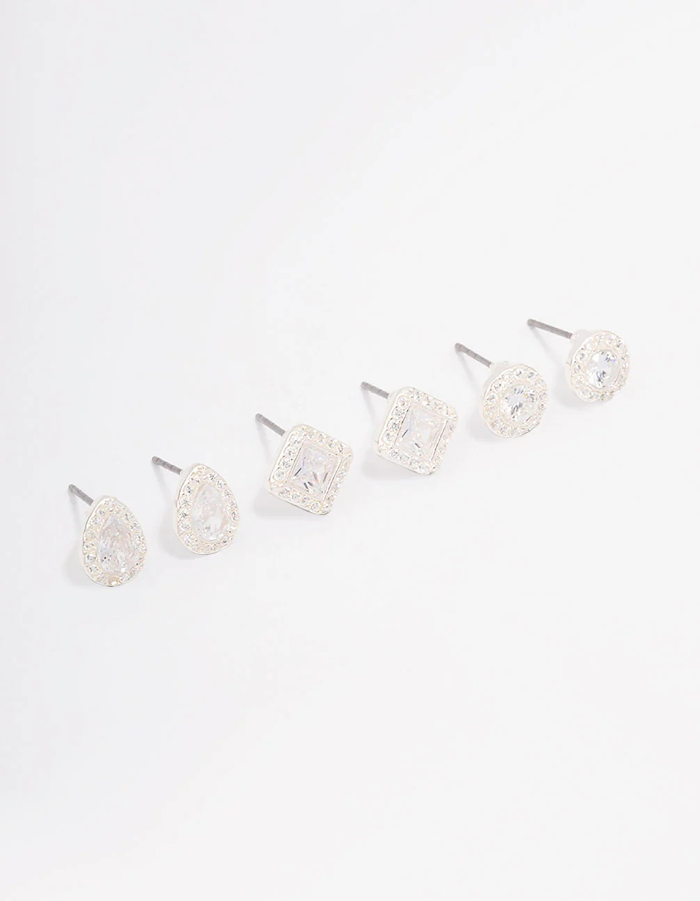 Silver Mixed Cubic Zirconia Stud Earring 3-Pack