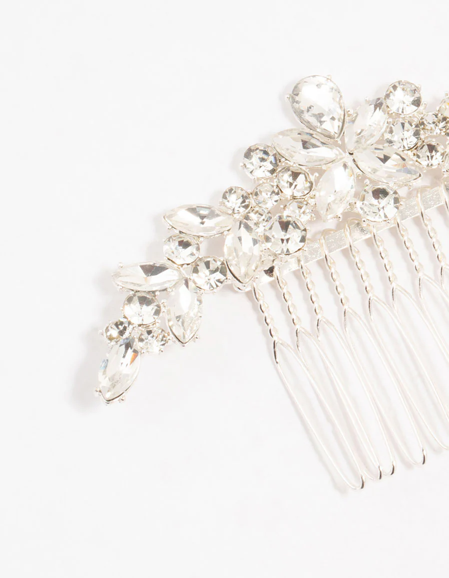 Silver Mixed Cut Cubic Zirconia Hair Comb - Image 2