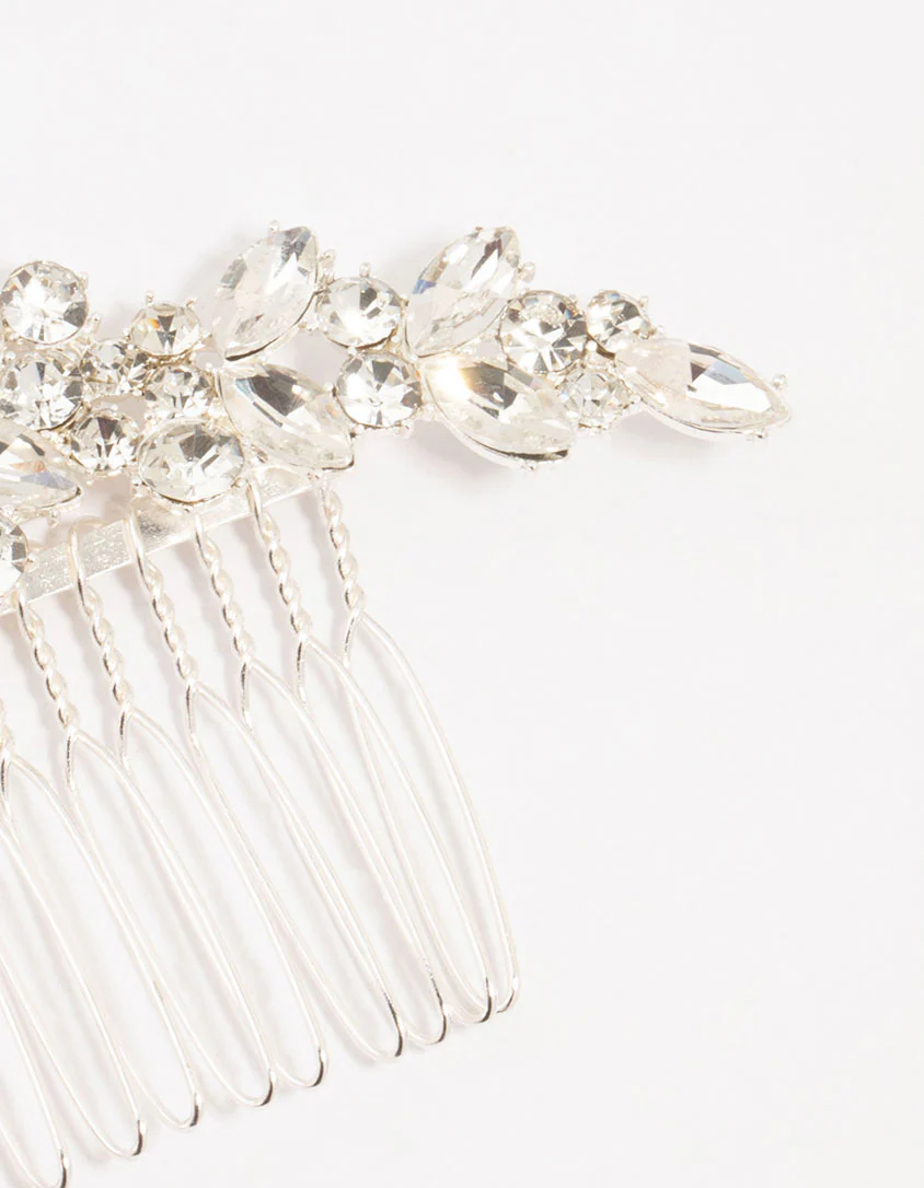 Silver Mixed Cut Cubic Zirconia Hair Comb - Image 3