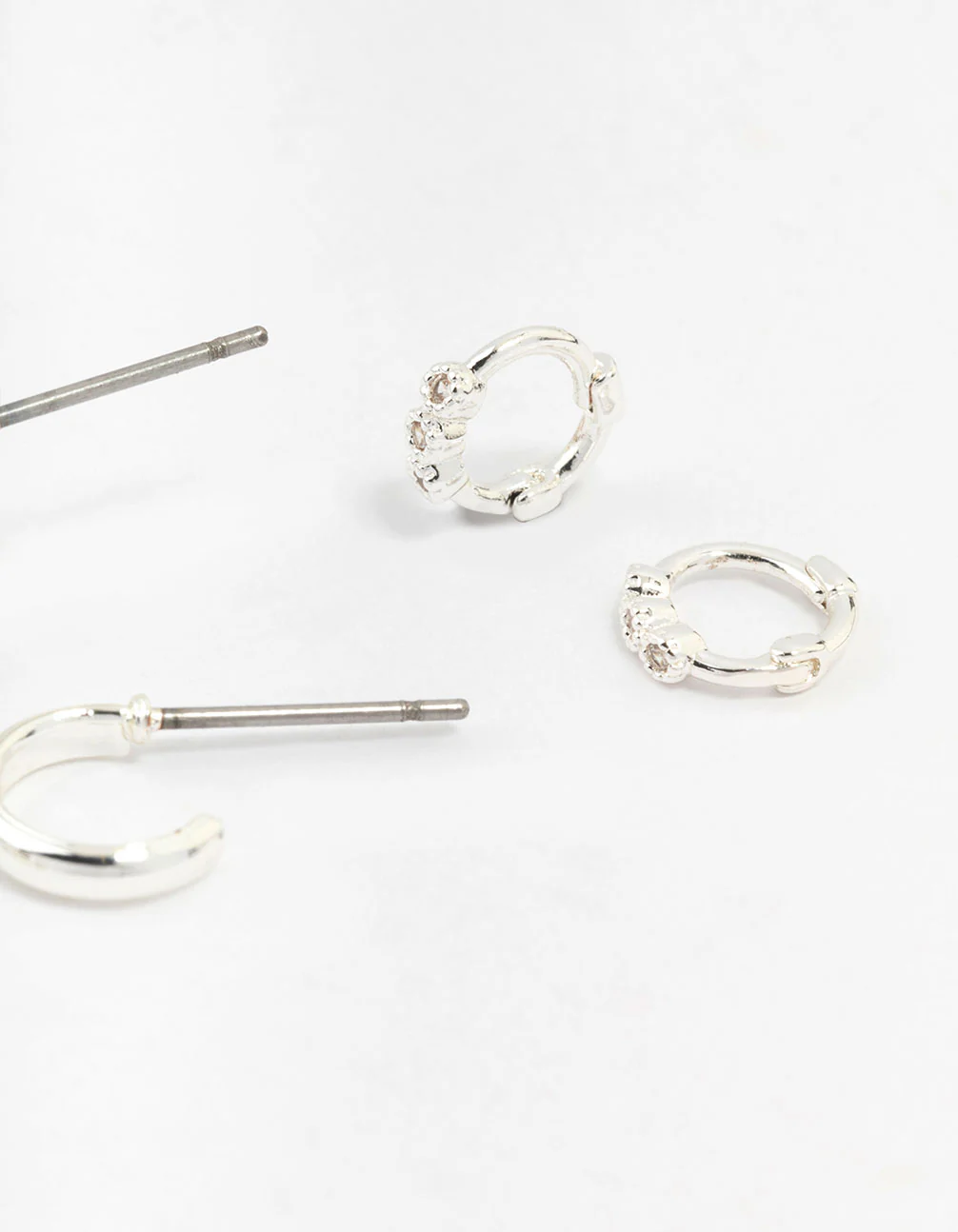 Silver Mixed Diamante Huggie Hoop Earrings 3-Pack - Image 3